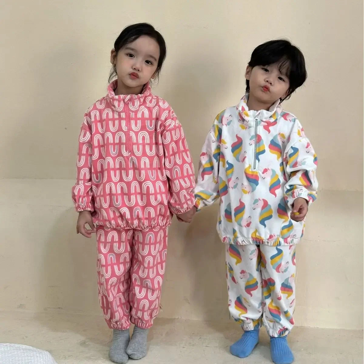 -キッズセットアップ 2点セット ハーフジップトップス ロングパンツ フリースセットアップ - mamahalo shop - 長袖セットアップ -  べビー服 - 子供服 - 男の子 - 女の子