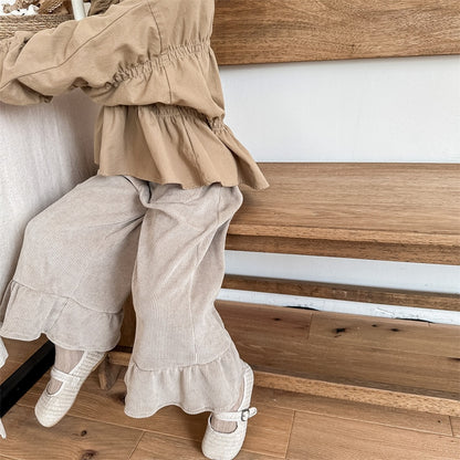 -キッズ コーデュロイ フリル フレア ルーズ ロングパンツ ガールズ - mamahalo shop - ロングパンツ・スウェットパンツ -  べビー服 - 子供服 - 男の子 - 女の子