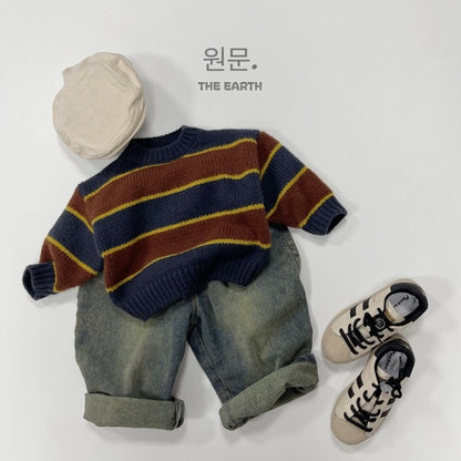 -キッズ セーター ニット レトロボーダー ルーズトップス 3カラー ボーイズ 男の子 子供服 7830 - mamahalo shop - ニット・セーター -  べビー服 - 子供服 - 男の子 - 女の子