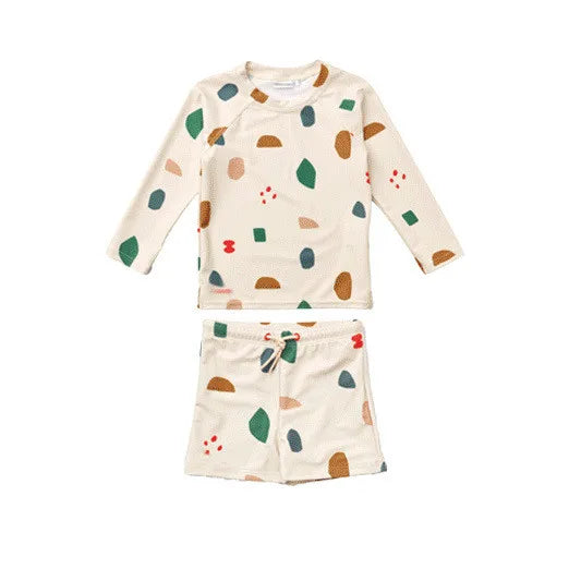 -キッズ水着 ボーイズ 半袖長袖 セパレートラッシュガード  スイムウェア スイミングウェア 帽子セット【mh0004294】 - mamahalo shop - ベビー用水着 -  べビー服 - 子供服 - 男の子 - 女の子