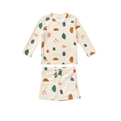 -キッズ水着 ボーイズ 半袖長袖 セパレートラッシュガード  スイムウェア スイミングウェア 帽子セット【mh0004294】 - mamahalo shop - ベビー用水着 -  べビー服 - 子供服 - 男の子 - 女の子