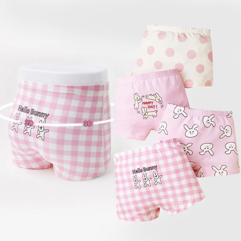 -キッズショーツ 女の子下着 ガールズパンツ アンダーウェア 4枚セット ピンクうさぎ ボクサーブリーフ【mh0005805】 - mamahalo shop - 幼児用下着 -  べビー服 - 子供服 - 男の子 - 女の子
