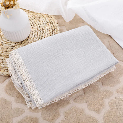 -モスリンガーゼ 正方形 コットン ベビー レース 毛布 ブランケット おくるみ スワドル - mamahalo shop - ベビーブランケット・タオル -  べビー服 - 子供服 - 男の子 - 女の子