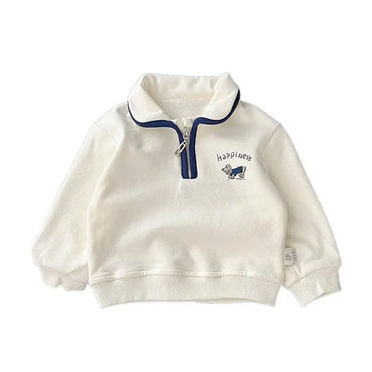 -ベビーキッズトップス ハーフジップ スウェットシャツ 犬ドッグワンポイント【mh0004348】 - mamahalo shop - 長袖Tシャツ -  べビー服 - 子供服 - 男の子 - 女の子