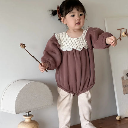 ベビーロンパース ビッグフリルフリース長袖ボディスーツ - mamahalo shop - 長袖ロンパース -  べビー服 - 子供服 - 男の子 - 女の子