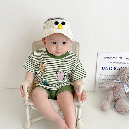 -ベビートップス/パンツ ボーダー半袖Tシャツ/恐竜プリントタンクトップ/無地ショートパンツ/チェックバルーンショートパンツ【mh0005548】 - mamahalo shop - 半袖セットアップ -  べビー服 - 子供服 - 男の子 - 女の子