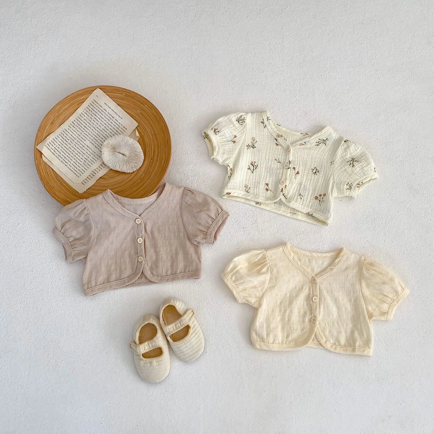 -☺︎ ベビーカーディガン 半袖ショートカーディガン ボレロ 無地/フラワープリント - mamahalo shop - カーディガン・パーカー -  べビー服 - 子供服 - 男の子 - 女の子