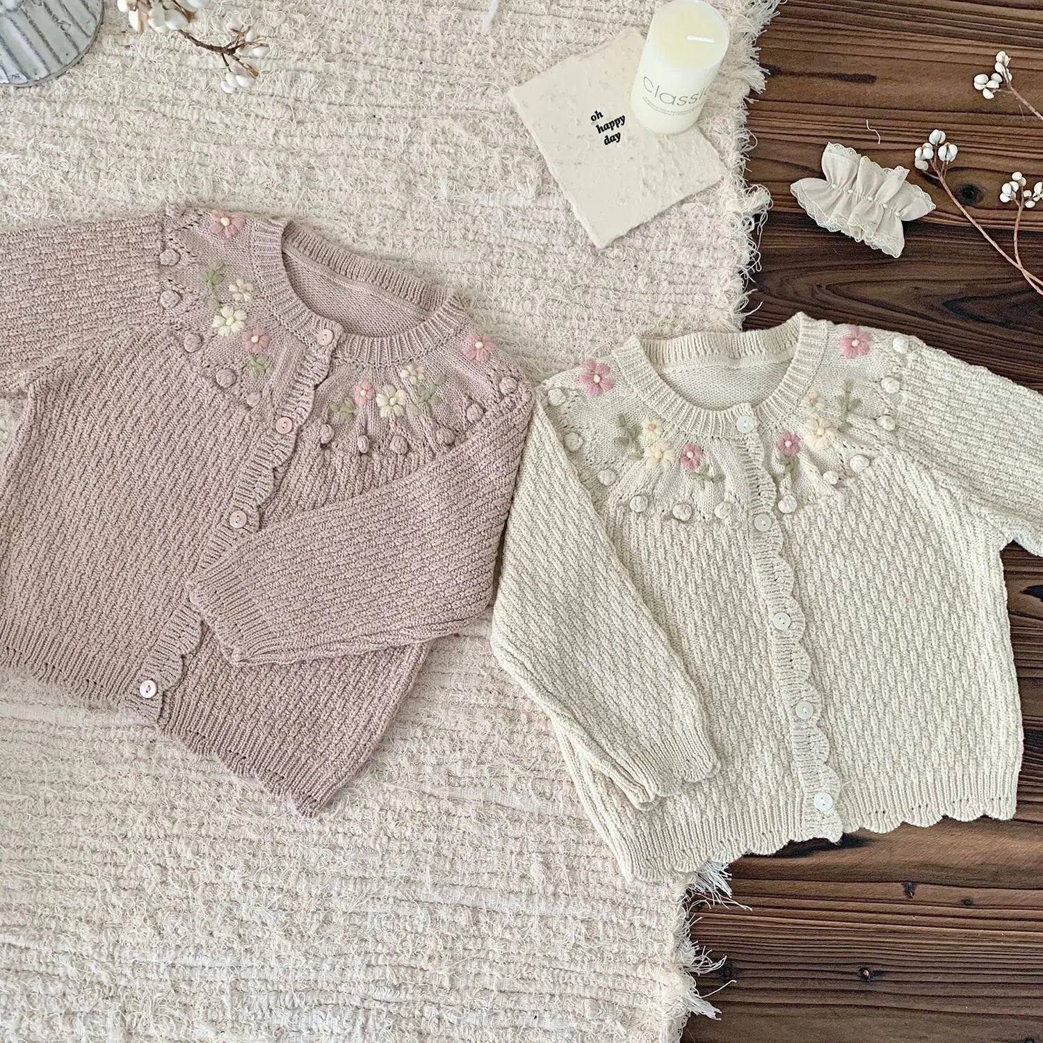 -ベビーキッズカーディガン フラワー刺繍ニットジャケット 2カラー - mamahalo shop - カーディガン・パーカー -  べビー服 - 子供服 - 男の子 - 女の子