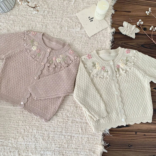 -ベビーキッズカーディガン フラワー刺繍ニットジャケット 2カラー - mamahalo shop - カーディガン・パーカー -  べビー服 - 子供服 - 男の子 - 女の子