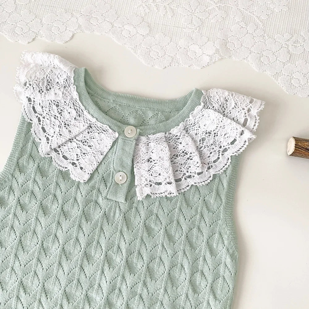 -ベビーキッズトップス レースニット ノースリーブ レース襟 カットソー 2カラー【mh0005302】 - mamahalo shop - タンクトップ・キャミソール・ノースリーブトップス -  べビー服 - 子供服 - 男の子 - 女の子
