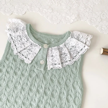 -ベビーキッズトップス レースニット ノースリーブ レース襟 カットソー 2カラー【mh0005302】 - mamahalo shop - タンクトップ・キャミソール・ノースリーブトップス -  べビー服 - 子供服 - 男の子 - 女の子
