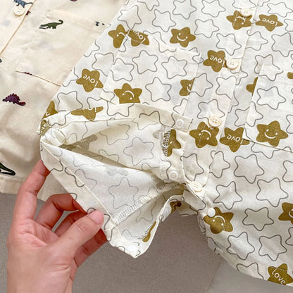 -ベビージャンプスーツ 半袖つなぎ 恐竜ダイナソー/星スタープリント【mh0006312】 - mamahalo shop - 半袖ジャンプスーツ -  べビー服 - 子供服 - 男の子 - 女の子