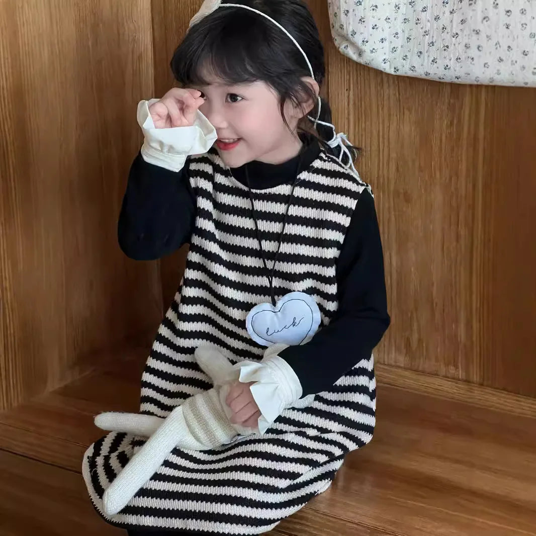 -キッズトップス/ワンピース フリル袖長袖ハイネックカットソーTシャツ/ノースリーブボーダーニットワンピース【mh0007317】 - mamahalo shop - 長袖セットアップ -  べビー服 - 子供服 - 男の子 - 女の子