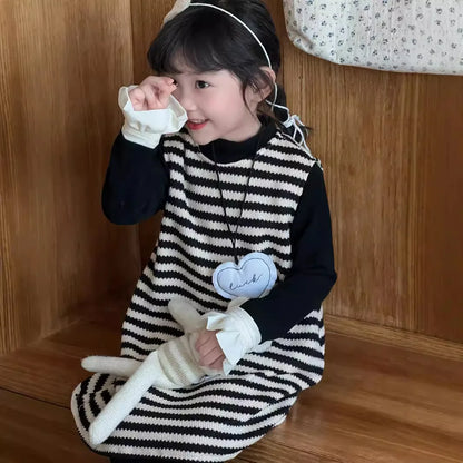 -キッズトップス/ワンピース フリル袖長袖ハイネックカットソーTシャツ/ノースリーブボーダーニットワンピース【mh0007317】 - mamahalo shop - 長袖セットアップ -  べビー服 - 子供服 - 男の子 - 女の子