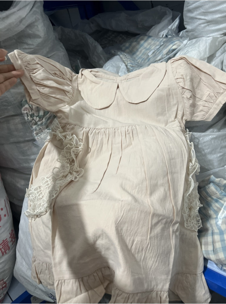 -ベビー キッズ レース フリル 丸襟 半袖 ロンパース ワンピース リンク 姉妹 お揃い コーデ ガールズ【mh0002622】 - mamahalo shop - 半袖ロンパース -  べビー服 - 子供服 - 男の子 - 女の子