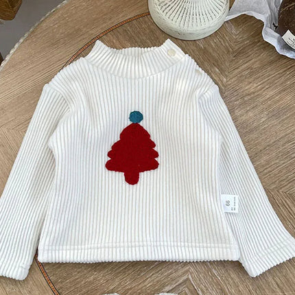 ベビー長袖Tシャツ 裏フリースカットソー クリスマスツリー刺繍トップス 2カラー ユニセックス 男の子 女の子 子供服 - mamahalo shop - 長袖Tシャツ - ベビー服 - 子供服 - 男の子 - 女の子