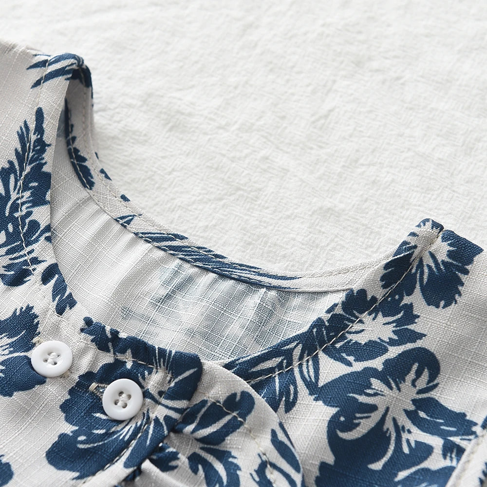 -キッズセットアップ 2点セット ノースリーブペプラムブラウス+ワイドルーズパンツ リゾートウェア フラワー花柄プリント 2カラー【mh0005756】 - mamahalo shop - ノースリーブセットアップ -  べビー服 - 子供服 - 男の子 - 女の子