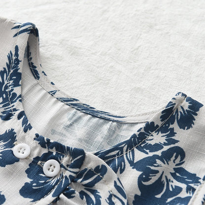 -キッズセットアップ 2点セット ノースリーブペプラムブラウス+ワイドルーズパンツ リゾートウェア フラワー花柄プリント 2カラー【mh0005756】 - mamahalo shop - ノースリーブセットアップ -  べビー服 - 子供服 - 男の子 - 女の子