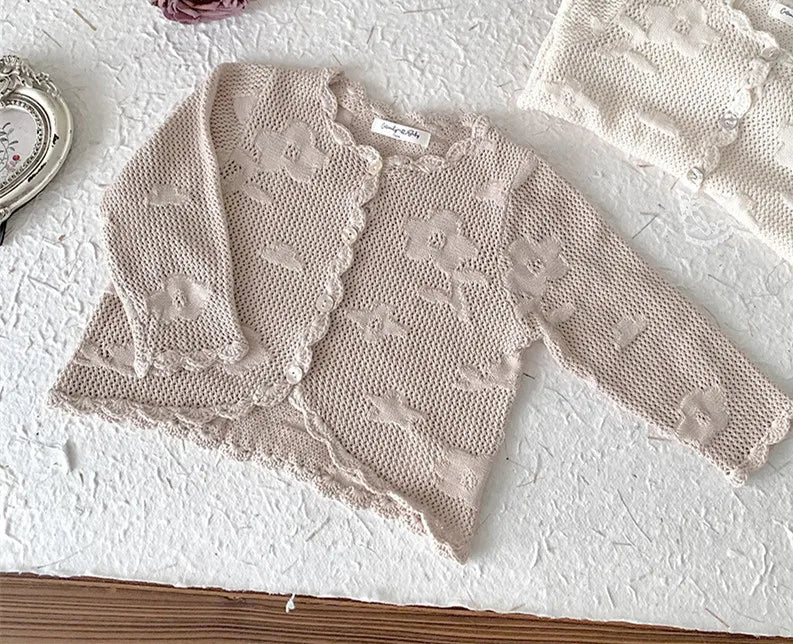 -ベビーキッズカーディガン ニットジャケット フラワー花柄刺繍 ボレロ 3カラー【mh0004275】 - mamahalo shop - カーディガン・パーカー -  べビー服 - 子供服 - 男の子 - 女の子
