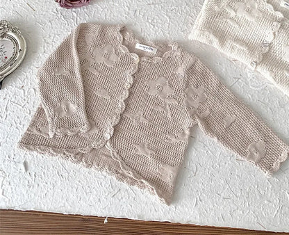 -ベビーキッズカーディガン ニットジャケット フラワー花柄刺繍 ボレロ 3カラー【mh0004275】 - mamahalo shop - カーディガン・パーカー -  べビー服 - 子供服 - 男の子 - 女の子