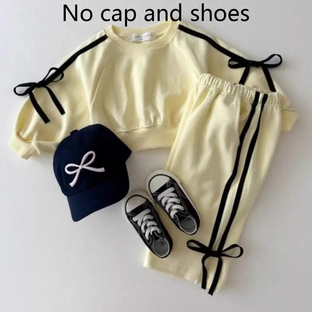-キッズセットアップ 2点セット 長袖スウェットシャツ+スウェットパンツ リボンダブルライン 2カラー - mamahalo shop - 長袖セットアップ -  べビー服 - 子供服 - 男の子 - 女の子