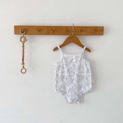 -☺︎ ベビーロンパース キャミソールボディスーツ リボン ボタニカルプリント柄 肌着 - mamahalo shop - ノースリーブロンパース -  べビー服 - 子供服 - 男の子 - 女の子