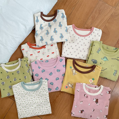 -キッズ プリント 長袖 パジャマ セット くま ベア チェック フラワー ライオン 恐竜 ユニセックス - mamahalo shop - 長袖パジャマ -  べビー服 - 子供服 - 男の子 - 女の子