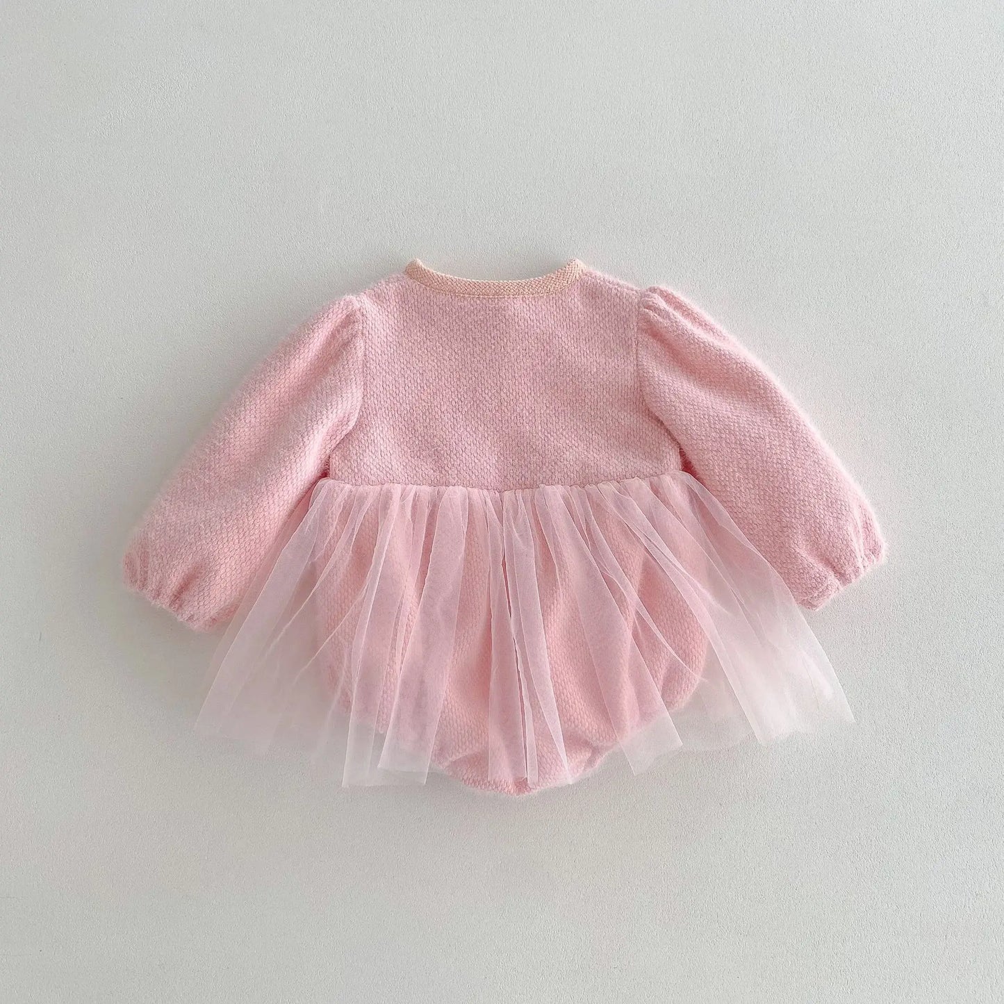 -ベビーロンパース パールボタンジャケット風チュチュスカートドッキング長袖ドレスボディスーツ 2カラー - mamahalo shop - 長袖ロンパース -  べビー服 - 子供服 - 男の子 - 女の子