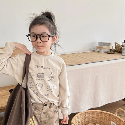 -キッズトップス 長袖スウェットシャツ The Butters プリント柄 ブルー/アプリコット/2カラー - mamahalo shop - 長袖Tシャツ -  べビー服 - 子供服 - 男の子 - 女の子