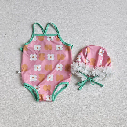 -ベビー 水着 ワンピース ビキニ セパレート レトロフラワー スイムウェア ガールズ【mh0002436】 - mamahalo shop - ベビー用水着 -  べビー服 - 子供服 - 男の子 - 女の子