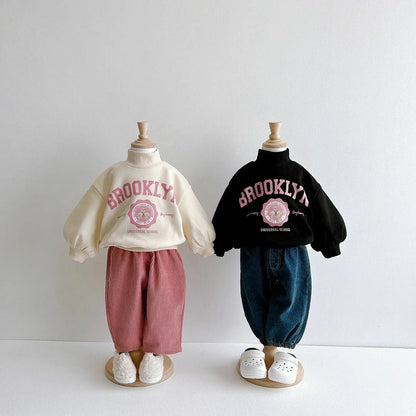 -キッズセットアップ 2点セット スウェットシャツ+フレアパンツ レターロゴプリント 3カラー - mamahalo shop - 長袖セットアップ -  べビー服 - 子供服 - 男の子 - 女の子