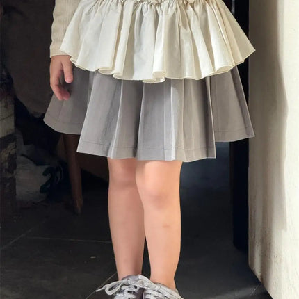 キッズスカート パッチワークペプラムドッキングプリーツスカート - mamahalo shop - スカート -  べビー服 - 子供服 - 男の子 - 女の子