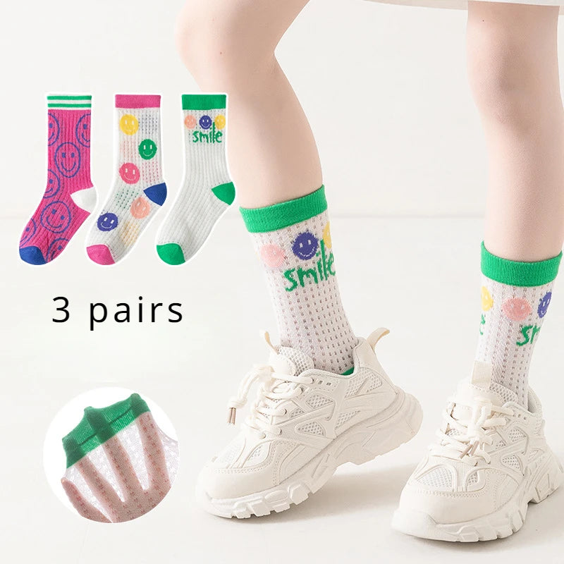 -キッズソックス 靴下3足セット メッシュ カラフル サマーソックス【mh0005681】 - mamahalo shop - ベビー用靴下・タイツ -  べビー服 - 子供服 - 男の子 - 女の子