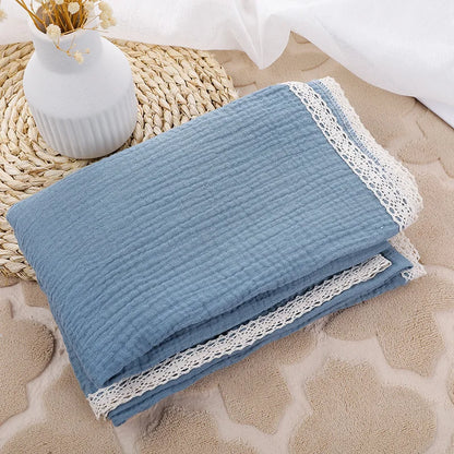 -モスリンガーゼ 正方形 コットン ベビー レース 毛布 ブランケット おくるみ スワドル - mamahalo shop - ベビーブランケット・タオル -  べビー服 - 子供服 - 男の子 - 女の子