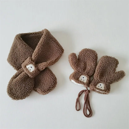 -キッズマフラー 手袋 2点セット ボアフリース ネックウォーマー ミトン くまベア刺繍 3カラー ユニセックス 男の子 女の子 子供服【mh0003200】 - mamahalo shop - ネックウォーマー -  べビー服 - 子供服 - 男の子 - 女の子