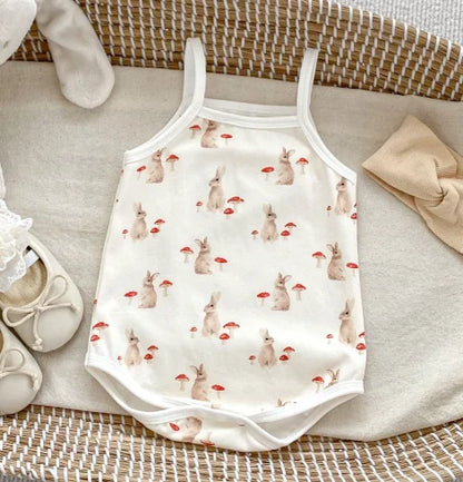 -ベビーロンパース キャミソールボディスーツ ラビットうさぎマッシュルームきのこ水玉ドットプリント【mh0005348】 - mamahalo shop - ノースリーブロンパース -  べビー服 - 子供服 - 男の子 - 女の子