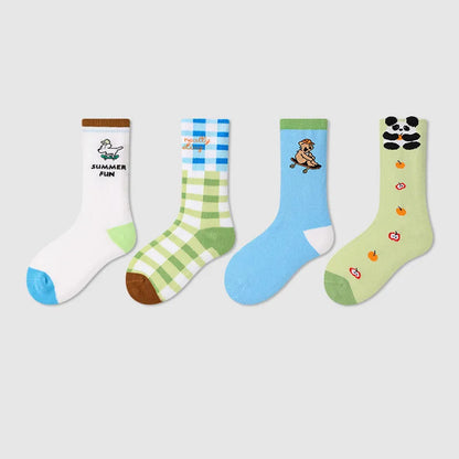 -キッズソックス 靴下4足セット ワッペンワンポイント ボーダー【mh0004066】 - mamahalo shop - ベビー用靴下・タイツ -  べビー服 - 子供服 - 男の子 - 女の子