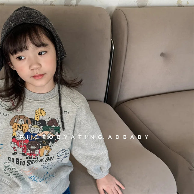 キッズトップス アニマルプリント裏フリース長袖スウェットシャツ - mamahalo shop - 長袖Tシャツ -  べビー服 - 子供服 - 男の子 - 女の子