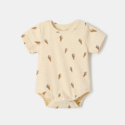 -ベビーロンパース/パンツ 半袖肌着  ボディシャツ アイスクリームプリント柄【mh0005532】 - mamahalo shop - 半袖ロンパース -  べビー服 - 子供服 - 男の子 - 女の子