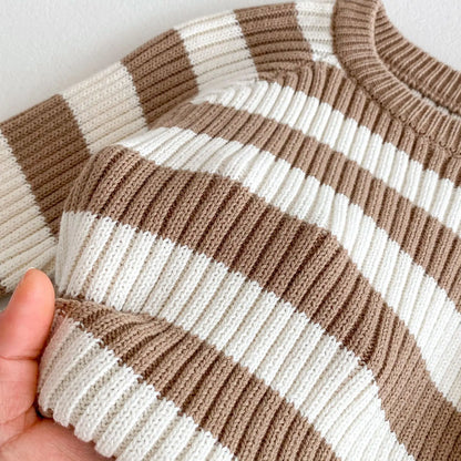 -キッズトップス/パンツ ボーダーリブニット長袖Tシャツ/ルーズワイドニットパンツ - mamahalo shop - 長袖セットアップ -  べビー服 - 子供服 - 男の子 - 女の子