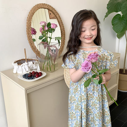 キッズ フラワー 花柄 レース 半袖 パフスリーブ ワンピース ガールズ - mamahalo shop - 半袖ワンピース - ベビー服 - 子供服 - 男の子 - 女の子