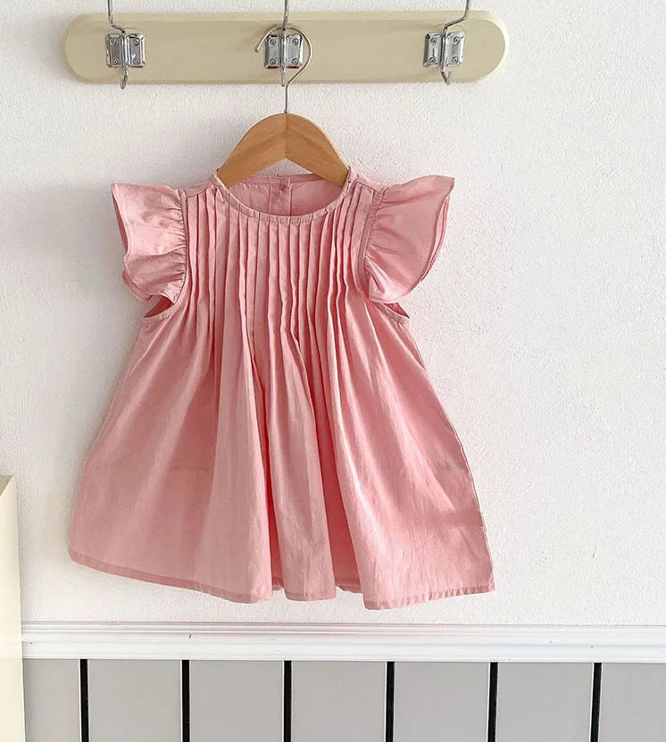 -キッズワンピース フリルスリーブ ピンタック サマードレス 3カラー【mh0005895】 - mamahalo shop - 半袖ワンピース -  べビー服 - 子供服 - 男の子 - 女の子