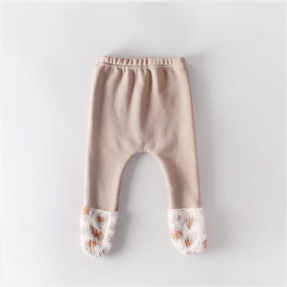 -ベビーパンツ レオパード柄ファー足つきレギンスパンツ 2カラー【mh0007001】 - mamahalo shop - レギンスパンツ -  べビー服 - 子供服 - 男の子 - 女の子