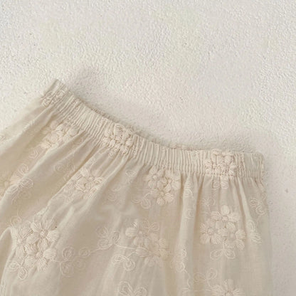 -ベビーセットアップ 2点セット 半袖パフスリーブリボンブラウス+ブルマパンツ ベージュ【mh0004615】 - mamahalo shop - 半袖セットアップ -  べビー服 - 子供服 - 男の子 - 女の子