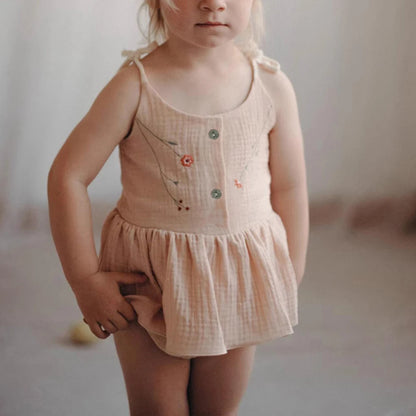 -ベビーロンパース キャミソールスカートボディスーツ フラワー花柄刺繍 3カラー【mh0005947】 - mamahalo shop - ノースリーブロンパース -  べビー服 - 子供服 - 男の子 - 女の子