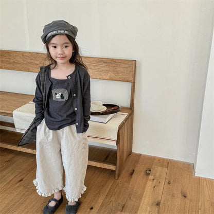 -キッズパンツ 裾フリルワイドルーズクロップドパンツ 2カラー【mh0006851】 - mamahalo shop - ロングパンツ・スウェットパンツ -  べビー服 - 子供服 - 男の子 - 女の子