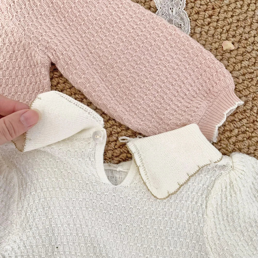 -ベビーキッズトップス 長袖襟付きセーター ニットブラウス ピンク/ベージュ/2カラー【mh0004552】 - mamahalo shop - 長袖シャツ・ブラウス -  べビー服 - 子供服 - 男の子 - 女の子