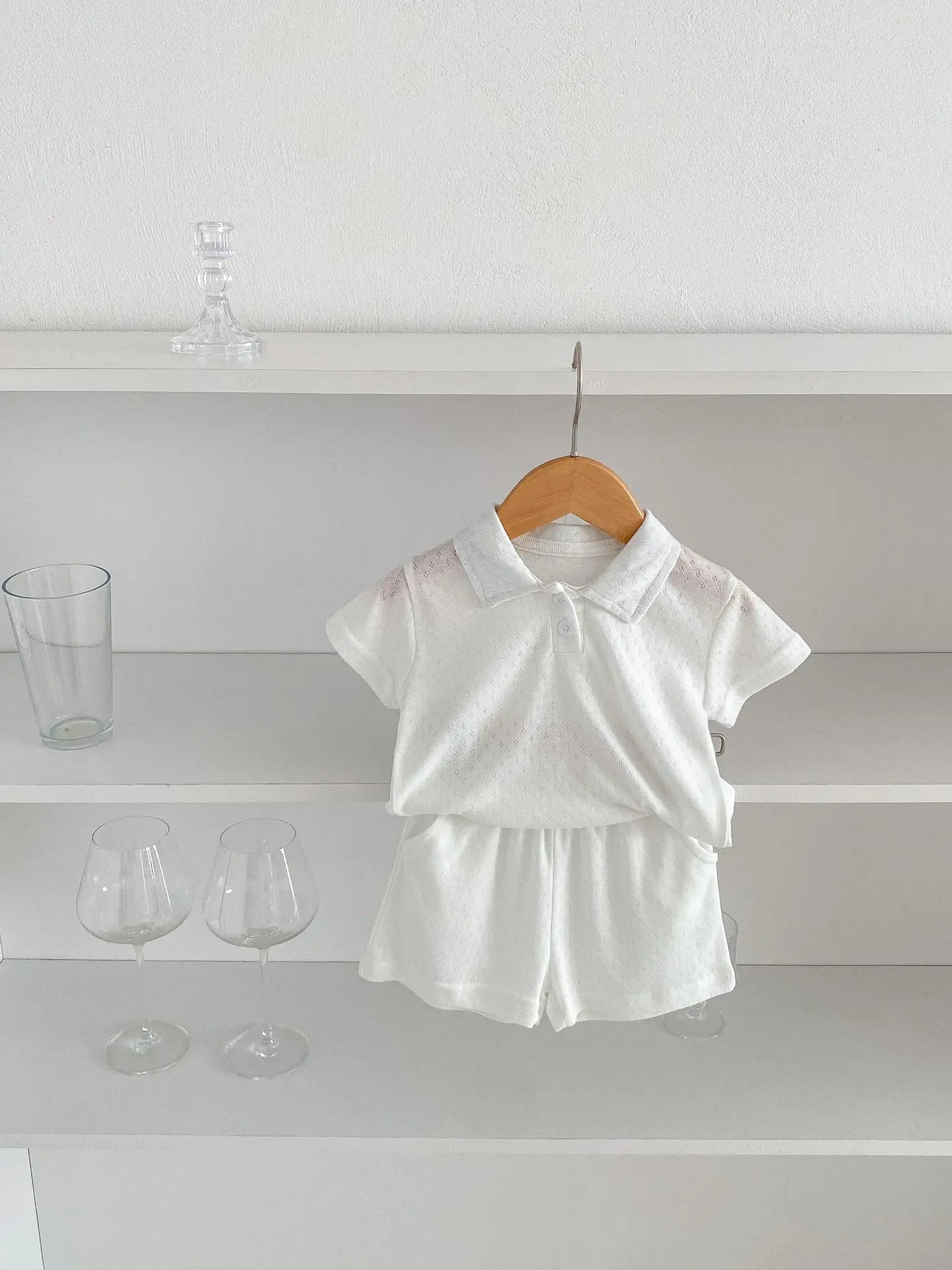 -ベビーロンパース/セットアップ 2点セット 半袖ポロシャツボディスーツ/半袖ポロシャツ+ショートパンツ 2カラー【mh0005459】 - mamahalo shop - 半袖セットアップ -  べビー服 - 子供服 - 男の子 - 女の子