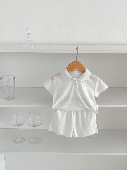 -ベビーロンパース/セットアップ 2点セット 半袖ポロシャツボディスーツ/半袖ポロシャツ+ショートパンツ 2カラー【mh0005459】 - mamahalo shop - 半袖セットアップ -  べビー服 - 子供服 - 男の子 - 女の子