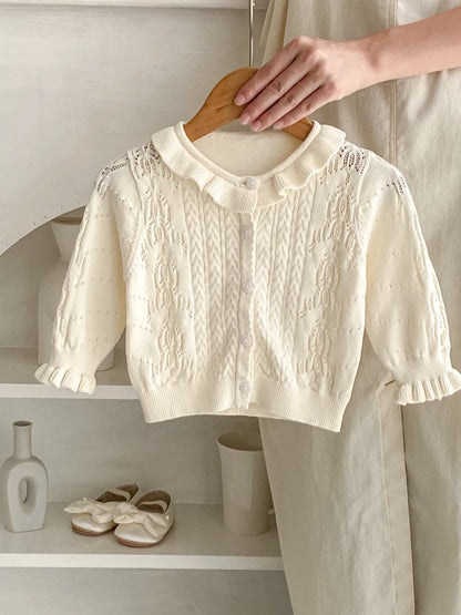 -ベビーカーディガン フリル襟ニットジャケットトップス アプリコット【mh0007039】 - mamahalo shop - カーディガン・パーカー -  べビー服 - 子供服 - 男の子 - 女の子